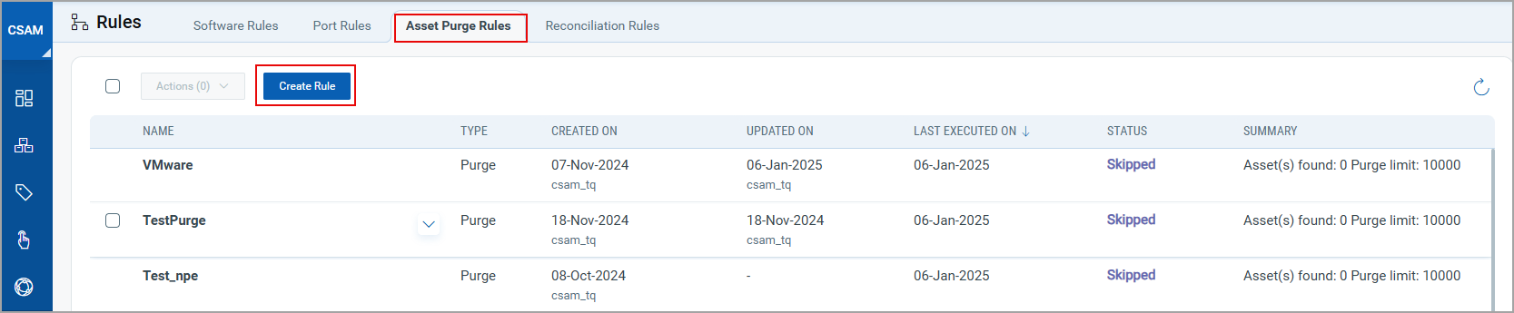 Asset Purge Rules.